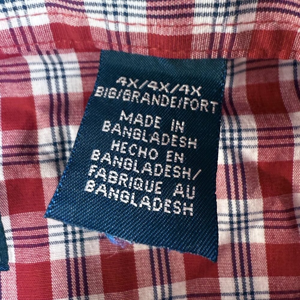 Vintage Wrangler Shirt Mens Big 4X Red Plaid Western Snap Button Long Sleeve - Picture 11 of 15